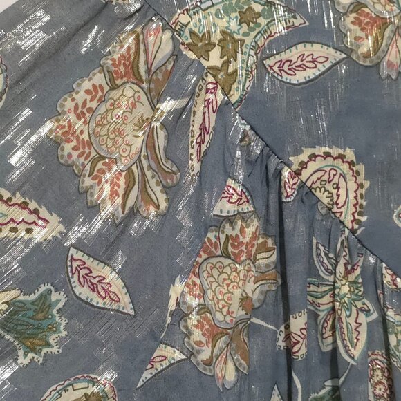 Anthropologie Bishop Young Paisley Boho Top Womens Medium Metallic Long Puff - Picture 3 of 9